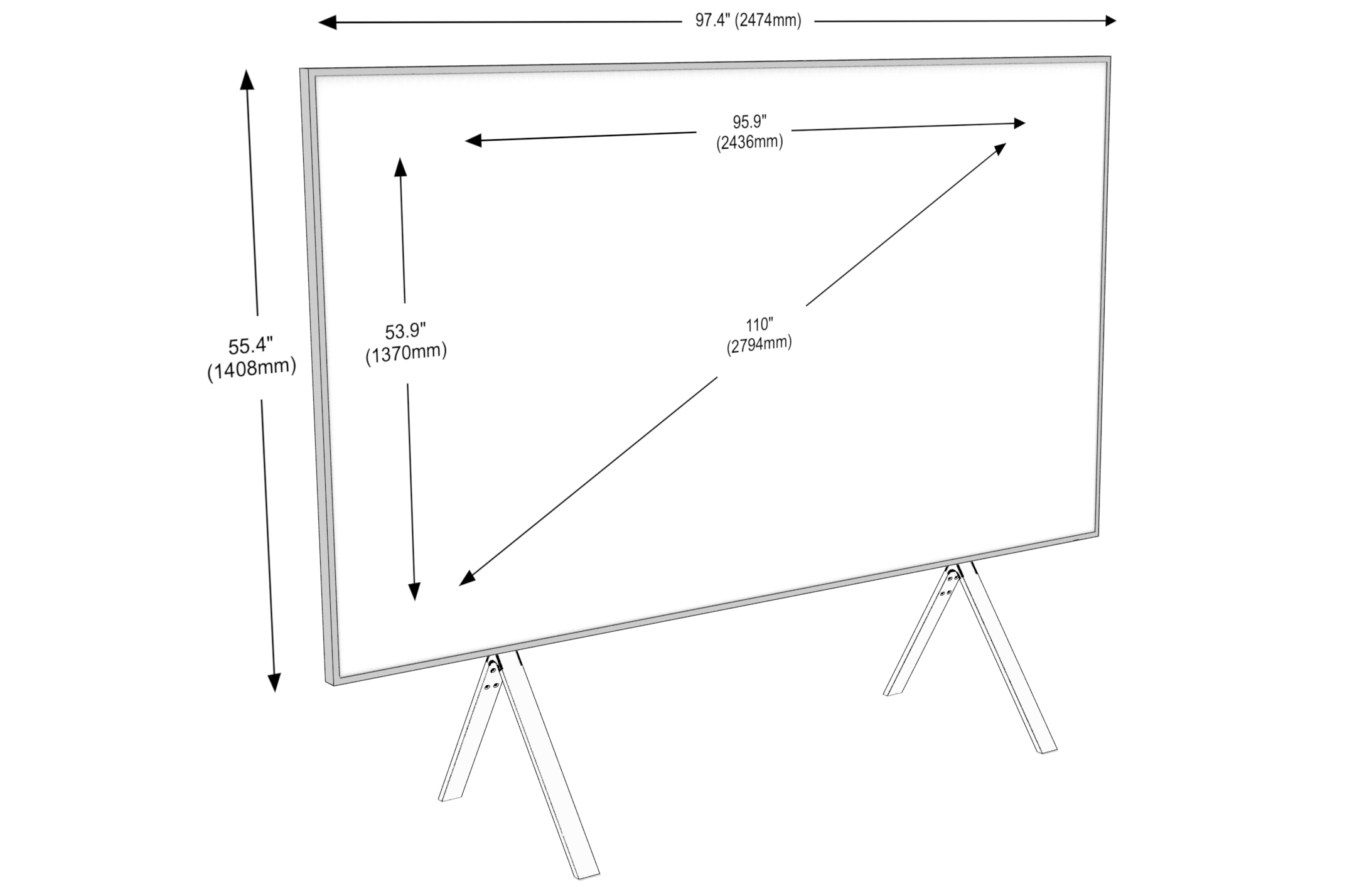 110inch monitor dimensions front